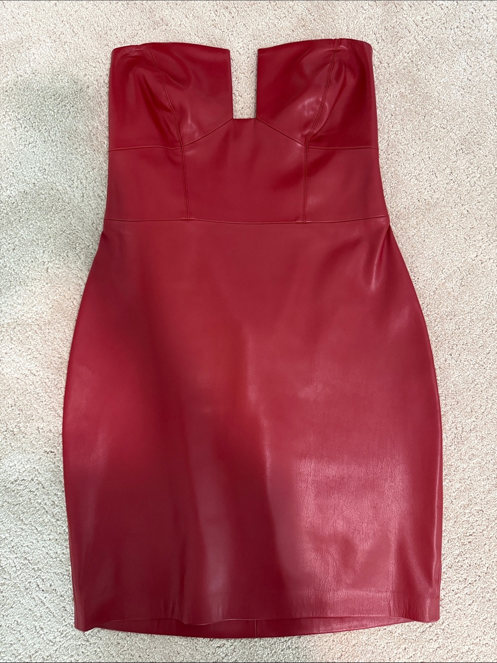 Susana Monaco Red Strapless Faux Leather Sweetheart Dress
